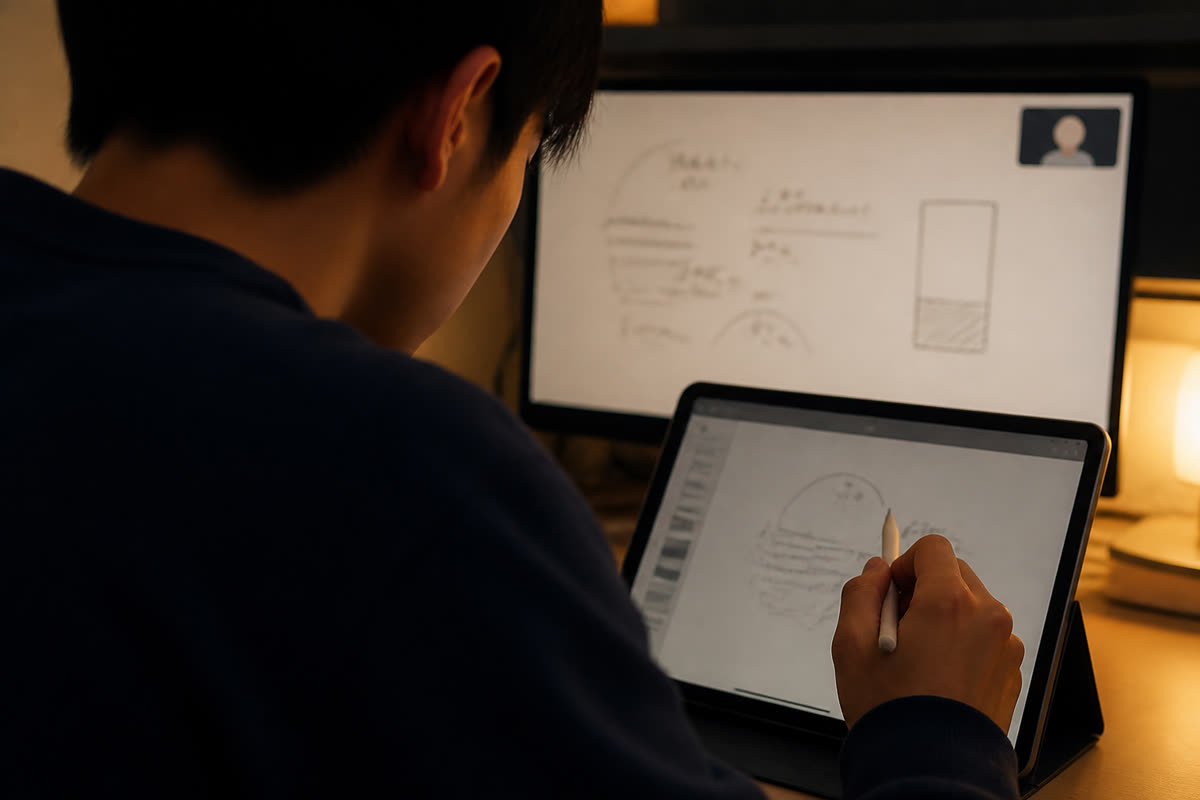 学生正在上在线课程 · A student in an online lesson