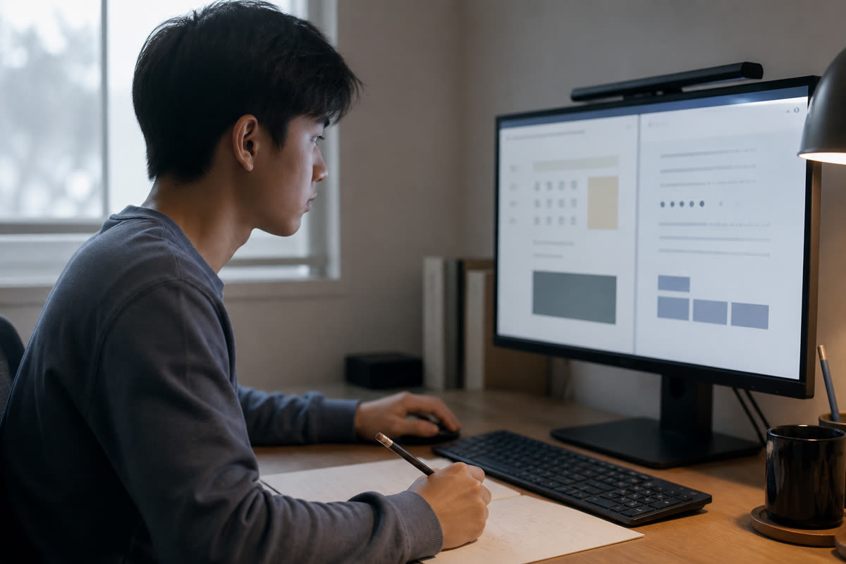 屏幕上的模考试卷 · A mock exam on screen