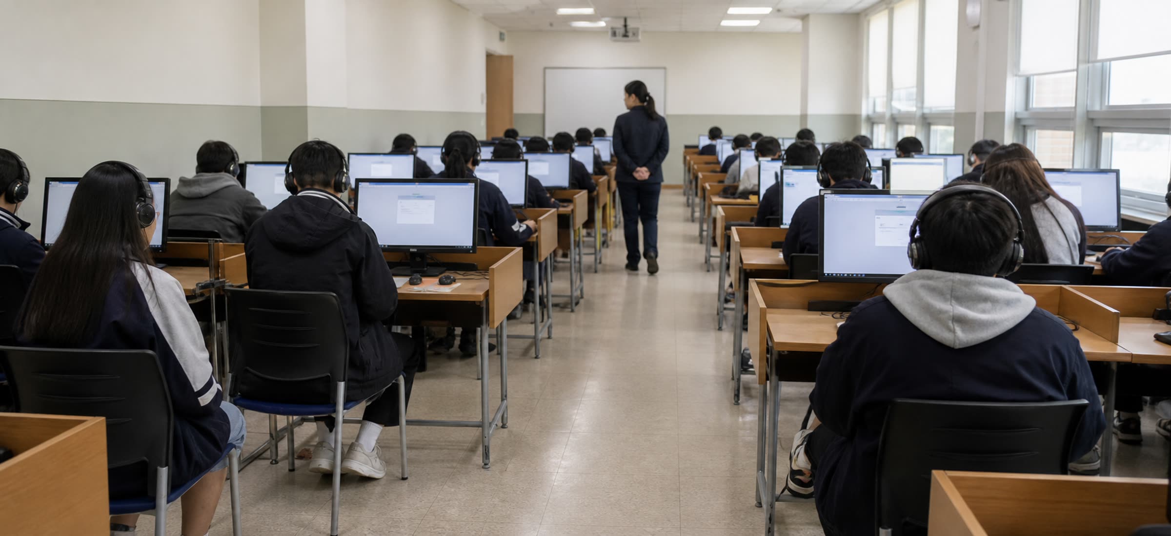 雅思考场中的考生 · Candidates in an IELTS examination room